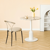 Round terrazzo table ideal for dining or office use with versatile design